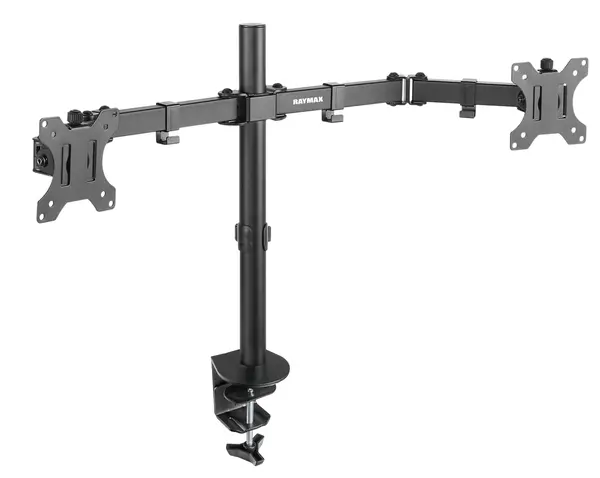 RM-220C / RAYMAX Heavy Duty Dual Monitor Stand with C- Clamp & Grommet / Fits 13-32 inch Monitor up to 8Kg weight capacity/ Height adjustable Monitor Arm/ Dual Monitor stand for Desk.