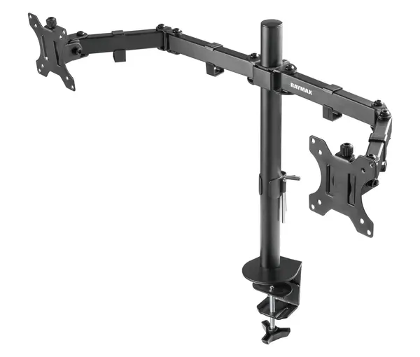 RM-220C / RAYMAX Heavy Duty Dual Monitor Stand with C- Clamp & Grommet / Fits 13-32 inch Monitor up to 8Kg weight capacity/ Height adjustable Monitor Arm/ Dual Monitor stand for Desk.