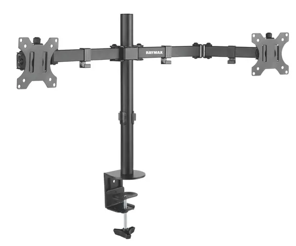 RM-220C / RAYMAX Heavy Duty Dual Monitor Stand with C- Clamp & Grommet / Fits 13-32 inch Monitor up to 8Kg weight capacity/ Height adjustable Monitor Arm/ Dual Monitor stand for Desk.